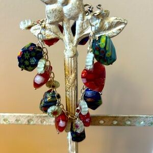 Warm Red & Blue Murano Glass Bracelet